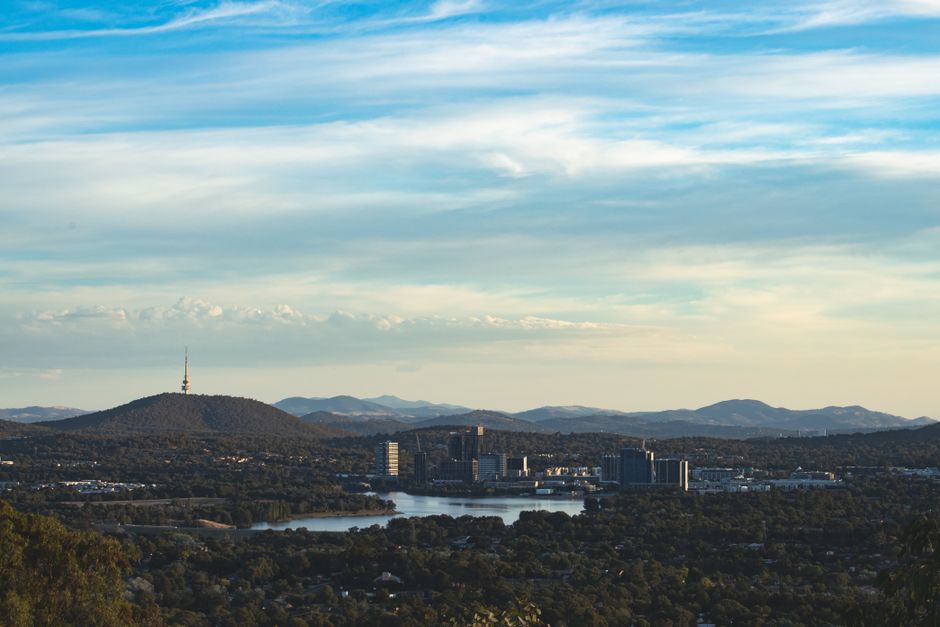 Aerial view of Canberra highlighting Telstra Tower on Black Mountain